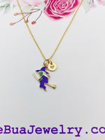 Gold Witch Riding Broom Charm Necklace Halloween Gifts, N2315