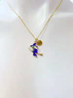Gold Witch Riding Broom Charm Necklace Halloween Gifts, N2315