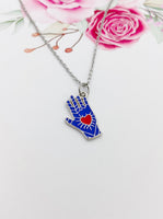 Silver Hand with Red Heart Charm Necklace Best Seller Valentine Gifts, N1429A