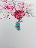 Silver Hand with Red Heart Charm Necklace Valentine Gifts, N1429D
