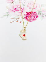 Gold Hand with Red Heart Charm Necklace N1429G