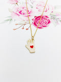 Gold Hand with Red Heart Charm Necklace N1429G