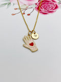 Gold Hand with Red Heart Charm Necklace N1429G