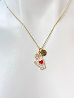 Gold Hand with Red Heart Charm Necklace N1429G