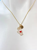 Gold Hand with Red Heart Charm Necklace N1429G