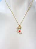 Gold Hand with Red Heart Charm Necklace N1429G