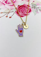Gold Hand with Red Heart Charm Necklace Best Valentine Gifts, N1429J