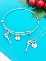 Champagne Glass Necklace or Bracele, Goblet Wine Charm, Best Seller Christmas Gifts, N5130A