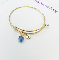 Gold Natural Blue Spot Jasper Charm Bracelet, N2798A