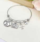 Silver Travel Bracelet Globe, Suitcase Airplane Charms, Best Seller Christmas Travel Agency Gifts, N5370