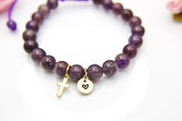 Gold Natural Amethyst Bracelet Gemstone Jewelry, Best Seller Christmas Gifts, N3001