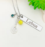 Silver Tennis Necklace Christmas Gifts for Tennis Player, School Sport Team Gifts, Tennis Racket Ball, D015