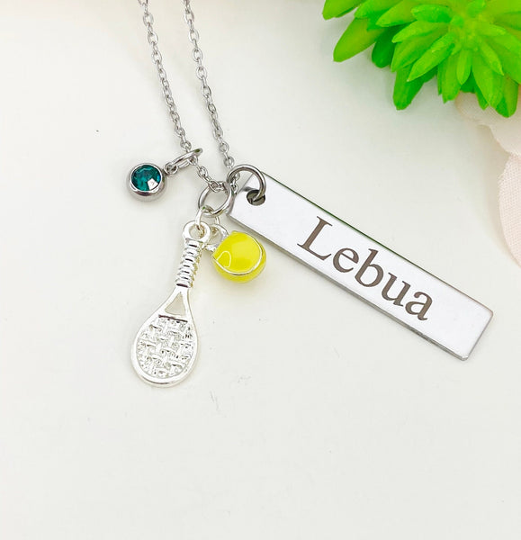 Silver Tennis Necklace Christmas Gifts for Tennis Player, School Sport Team Gifts, Tennis Racket Ball, D015