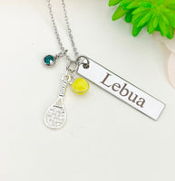 Silver Tennis Necklace Christmas Gifts for Tennis Player, School Sport Team Gifts, Tennis Racket Ball, D015