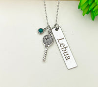 Silver Tennis Necklace Best Christmas Gifts for Tennis Player, School Sport Team Gifts, Tennis Racket Ball, D019