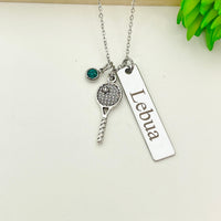 Silver Tennis Necklace Best Christmas Gifts for Tennis Player, School Sport Team Gifts, Tennis Racket Ball, D019