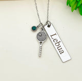 Silver Tennis Necklace Best Christmas Gifts for Tennis Player, School Sport Team Gifts, Tennis Racket Ball, D019