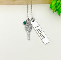 Silver Tennis Necklace, Best Seller Christmas Gifts for Tennis Player, School Sport Team Gifts, Tennis Racket Ball, D020