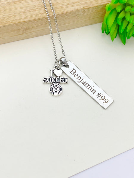 Silver I Heart Soccer Necklace Christmas Gifts for Soccer Team, School Sport Team Gifts, Ball, D028
