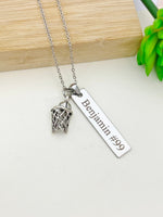 Silver Basketball Hoop Necklace Christmas Gifts for Basketball Team, School Sport Team Gifts, D031