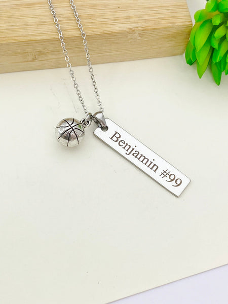 Silver Basketball Necklace Name, Ball, Best Seller Christmas Gifts for Basketball Team, School Sport Team Gifts, D032