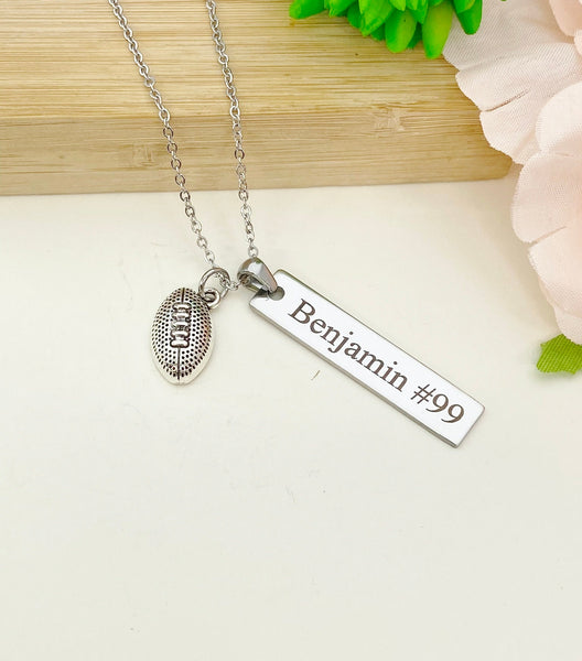 Silver Rugby Necklace Name, Best Seller Christmas Gifts for Rugby Team, School Sport Team Gifts, D035