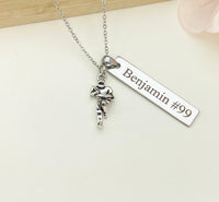 Silver Rugby Player Charm Necklace, Christmas Gifts for Rugby Team, School Sport Team Gifts, D036
