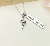 Silver Rugby Player Charm Necklace, Christmas Gifts for Rugby Team, School Sport Team Gifts, D036