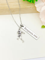 Silver Football Player Charm Necklace Name, Best Christmas Gifts for Football Team, School Sport Team Gifts, D037