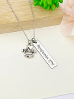 Silver I Heart Football Charm Necklace Christmas Gifts for Football Team, School Sport Team Gifts, D039