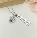 Silver Baseball Gloves Charm Necklace Name, Best Seller Christmas Gifts for Baseball Team, School Sport Team Gifts, D045
