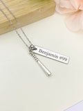 Silver Baseball Bat Charm Necklace Name, Best Seller Christmas Gifts for Baseball Team, School Sport Team Gifts, D046