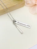 Silver Baseball Bat Charm Necklace Name, Best Seller Christmas Gifts for Baseball Team, School Sport Team Gifts, D046