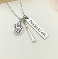 Silver Baseball Necklace Gloves, Bat, Name, Best Seller Christmas Gifts for Baseball Team, School Sport Team Gifts, D047