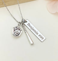 Silver Baseball Necklace Gloves, Bat, Name, Best Seller Christmas Gifts for Baseball Team, School Sport Team Gifts, D047