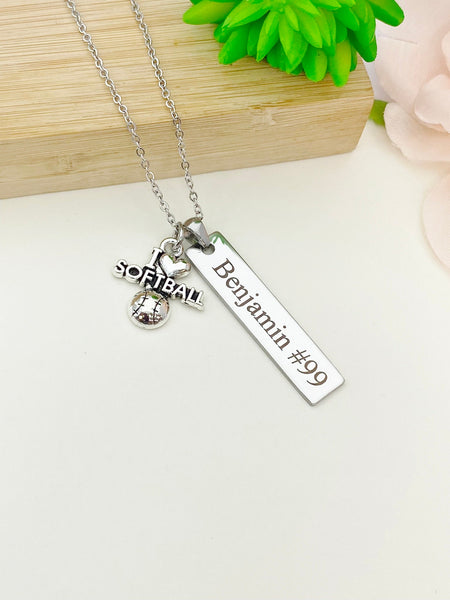 Silver I Heart Softball Necklace Christmas Gifts for Softball Team, Coach School Sport Team Gifts, D050