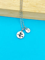 Witch Riding Broom Charm Necklace Halloween Jewelry Gift, N1297