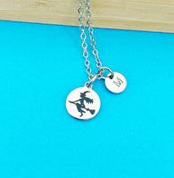 Witch Riding Broom Charm Necklace Halloween Jewelry Gift, N1297