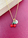 Gold Red Cherry Charm Necklace Christmas Gifts for Teens, N5373