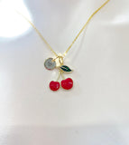 Gold Red Cherry Charm Necklace Christmas Gifts for Sister, N5374