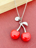 Silver Large Red Cherry Charm Necklace Christmas Gifts for Friends, N5377