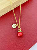 Gold Red Pomegranate Charm Necklace Christmas Gifts for Daughter, N5780
