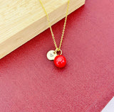 Gold Red Apple Charm Necklace, N5383