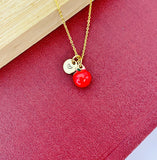 Gold Red Apple Charm Necklace, N5383