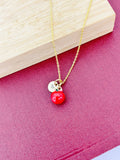 Gold Red Apple Charm Necklace, N5383