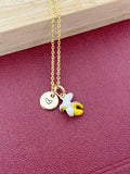 Gold Banana Charm Necklace, Initial Charm