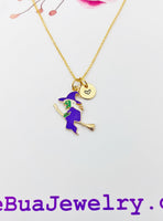 Gold Witch Riding Broom Charm Necklace Halloween Gifts, N2315