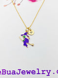 Gold Witch Riding Broom Charm Necklace Halloween Gifts, N2315