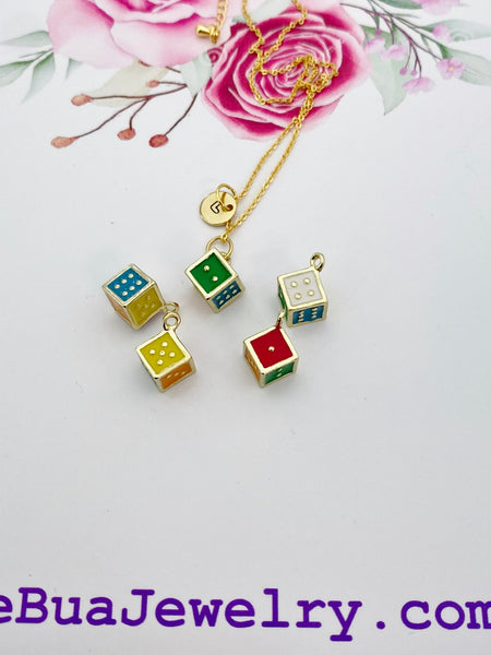 Gold Dice Charm Necklace Christmas Luck Gifts, N1872