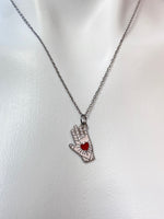 Silver Hand with Red Heart Charm Necklace Best Seller Valentine Gifts, N1429
